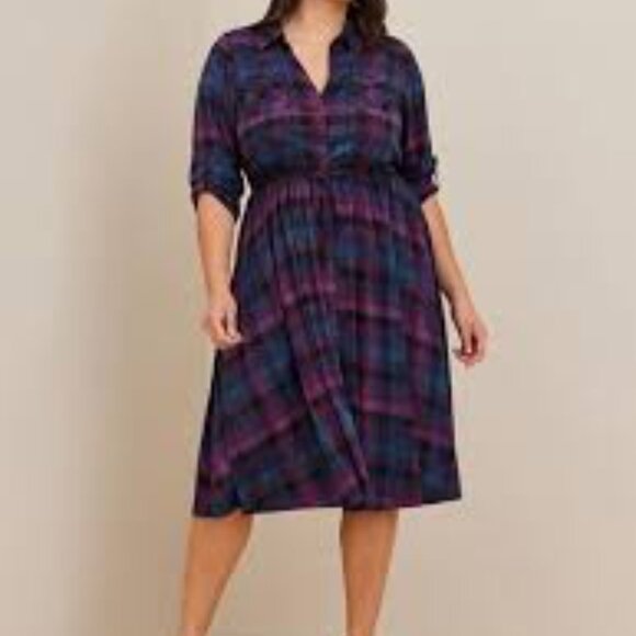Torrid Midi Multi Colored Dress Plaid - Size 2 - Picture 1 of 6